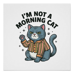 Morning Cat Vintage Gravur Lustiges Katzen T-Shirt Poster