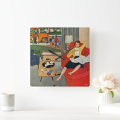 Morning Coffee Break Quadratische Wanduhr (Zuhause)