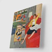 Morning Coffee Break Quadratische Wanduhr (Winkel)