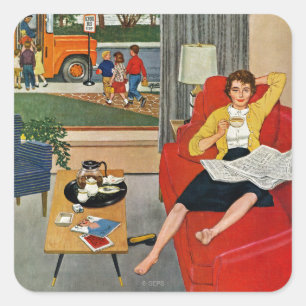 Morning Coffee Break Quadratischer Aufkleber