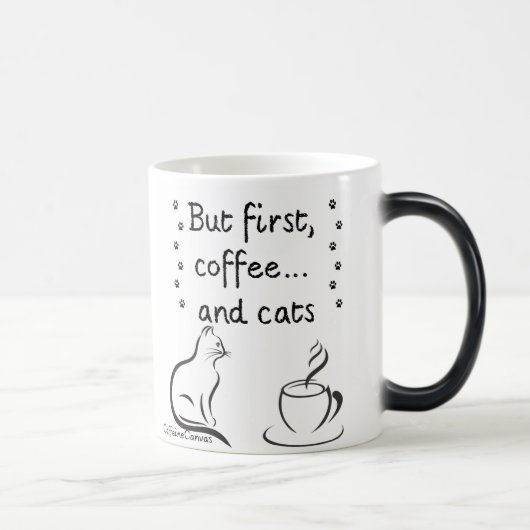 Morning Coffee & Cat Vibes – Cute Minimalist Mug Verwandlungstasse (Rechts)