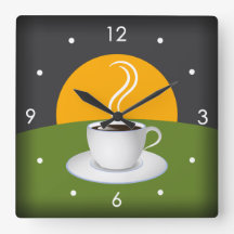 Morning Coffee Cup Cafe Square Wall Clock