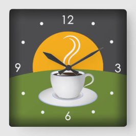 Morning Coffee Cup Cafe Square Wall Clock Quadratische Wanduhr