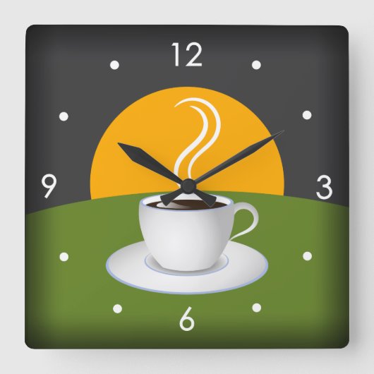 Morning Coffee Cup Cafe Square Wall Clock Quadratische Wanduhr (Vorderseite)