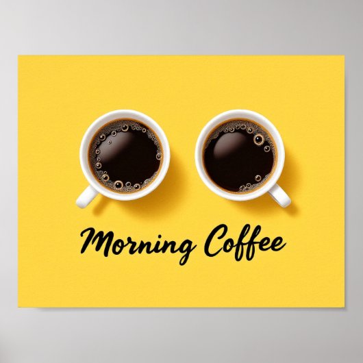 Morning Coffee Cups Top View Yellow Minimalist Poster (Vorne)