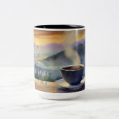 Morning Coffee Haiku Zweifarbige Tasse (Mittel)