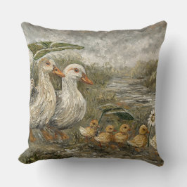 Morning Commute Whimsical Farmhouse Duck Rainy Day Kissen