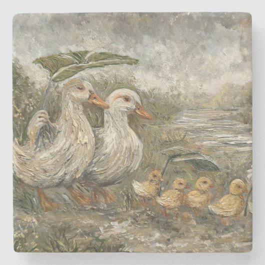 Morning Commute Whimsical Farmhouse Duck Rainy Day Steinuntersetzer (Vorderseite)