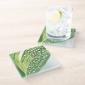 Morning Dew Green Leaf Glasuntersetzer (Schrägansicht)