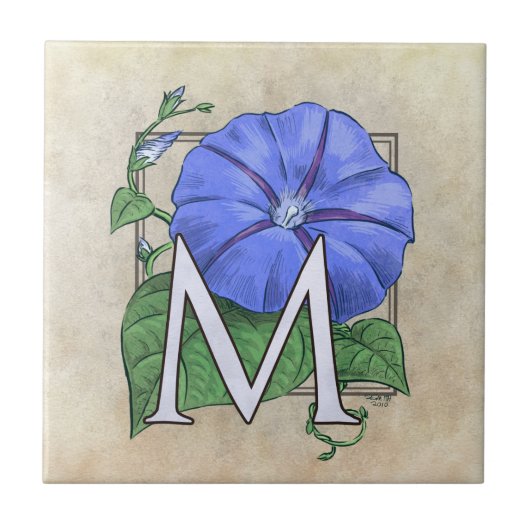 Morning Glories Blume Floral Monogram Fliese (Vorderseite)