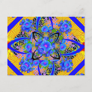 Morning Glories Yellow Blue Art Deco Muster Postkarte
