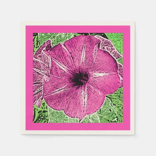 Morning Glory Block Print - Fuchsia rosa Serviette (Vorderseite)