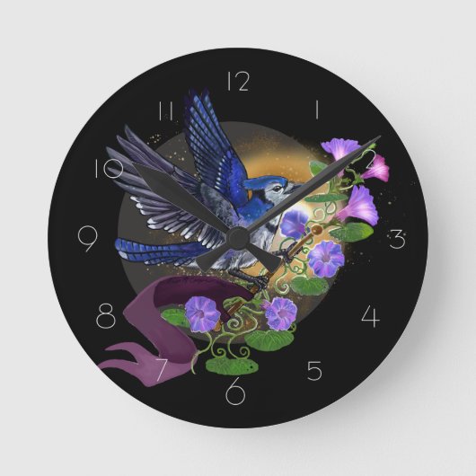 Morning Glory Bluejay Runde Wanduhr (Vorderseite)