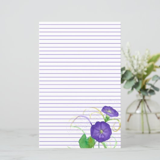 Morning Glory Blume Lila Lined Stationery (Stehend Vorderseite)