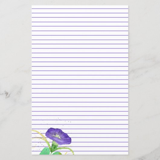 Morning Glory Blume Lila Lined Stationery (Rückseite)
