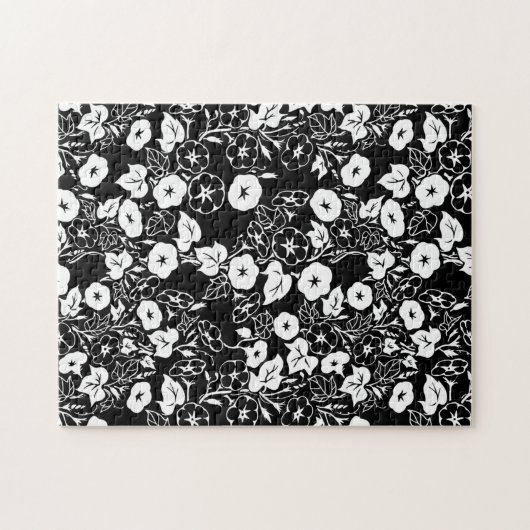 Morning Glory Flower Garden BW II Puzzle (Horizontal)