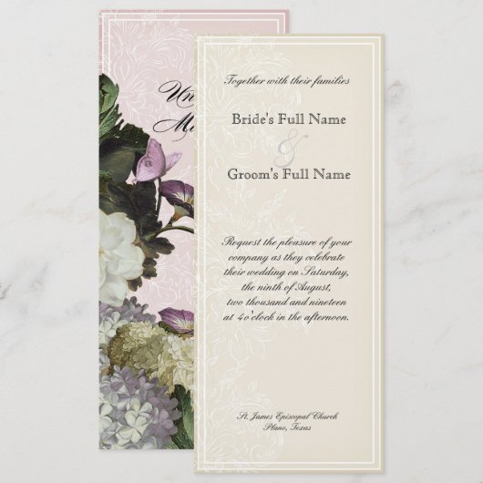 Morning Glory Hydrangea Wedding Einladung - Rosa (Vorne/Hinten)