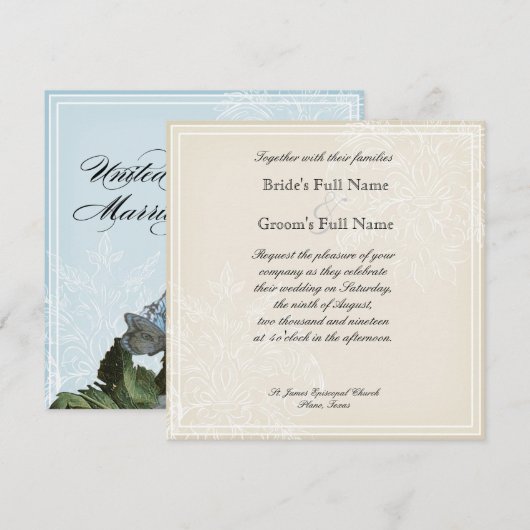 Morning Glory Hydrangea Wedding Invitation - Aqua Einladung (Vorne/Hinten)