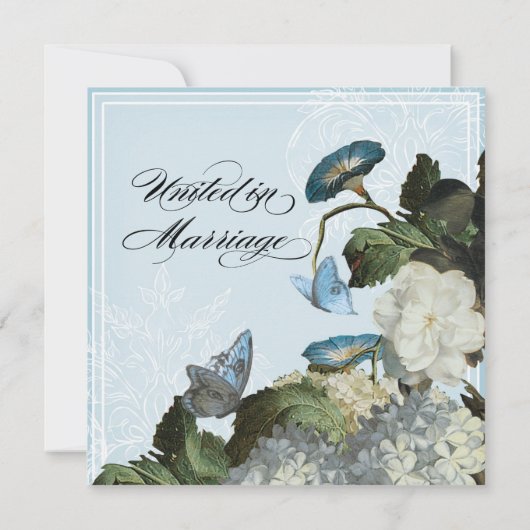 Morning Glory Hydrangea Wedding Invitation - Aqua Einladung (Rückseite)