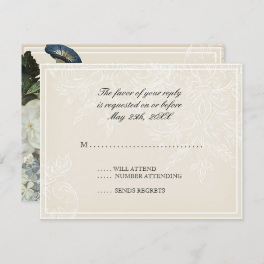 Morning Glory Hydrangea Wedding RSVP Response Card (Vorne/Hinten)