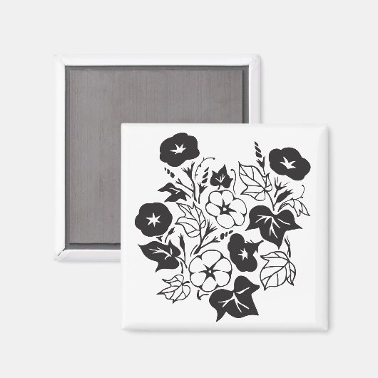 Morning Glory Illustration BW I Magnet (Vorderseite/Rückseite)