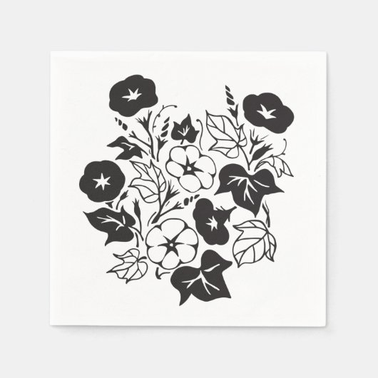 Morning Glory Illustration BW I Serviette (Vorderseite)