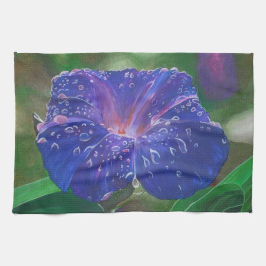 Morning Glory (Ipomoea Purpurea) Petals und Dew Dr Geschirrtuch (Horizontal)