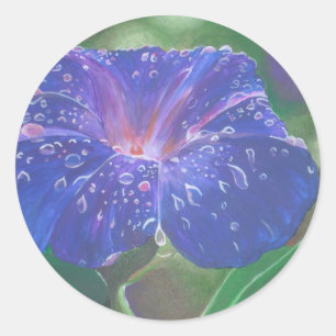 Morning Glory (Ipomoea Purpurea) Petals und Dew Dr Runder Aufkleber