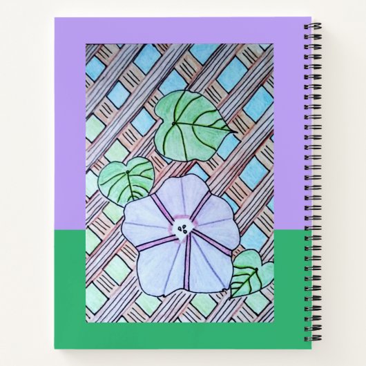 Morning Glory on Trellis Lila & grün Hintergrund Notizblock (Rückseite)