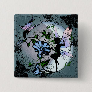 Morning Glory Shadow Fairy und kosmische Katze Button