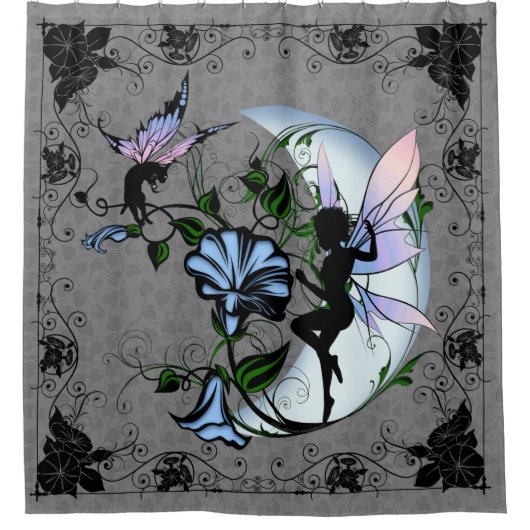 Morning Glory Shadow Fairy und kosmische Katze Duschvorhang (Vorderseite)