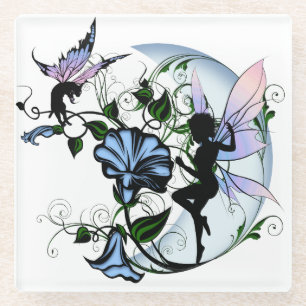 Morning Glory Shadow Fairy und kosmische Katze Glasuntersetzer