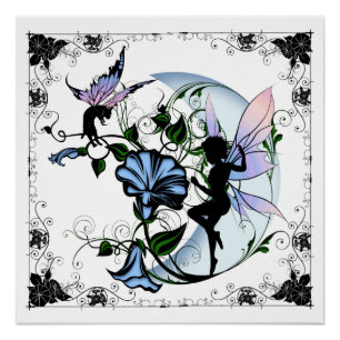 Morning Glory Shadow Fairy und kosmische Katze Poster