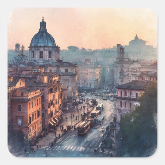 Morning in Rome Quadratischer Aufkleber (Vorderseite)