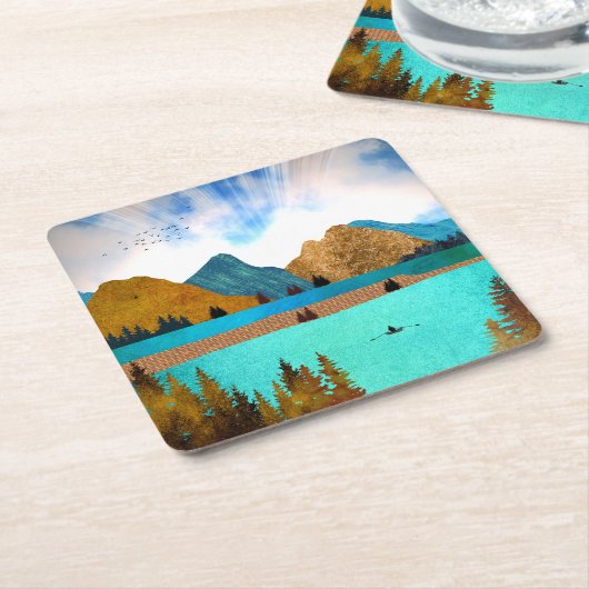 Morning Lake Rower Rechteckiger Pappuntersetzer (angewinkelt)