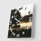 Morning Lake Scene Fat Roman Numbers wccnm Quadratische Wanduhr (Winkel)