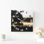 Morning Lake Scene Fat Roman Numbers wccnm Quadratische Wanduhr (Zuhause)
