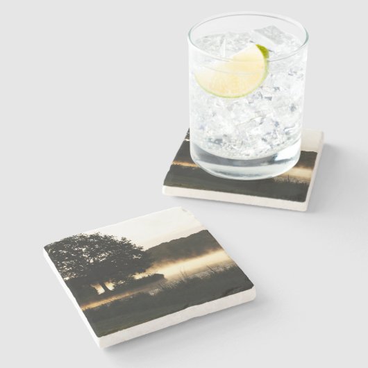 Morning Lake Scene Küste Steinuntersetzer (Seitenansicht)