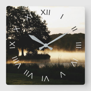 Morning Lake Scene Roman Numbers Wccn Quadratische Wanduhr
