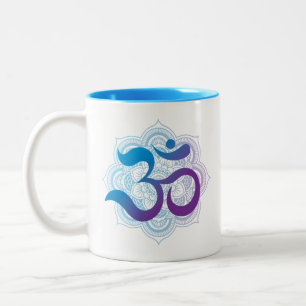 Morning Mantra Lila Blue Om Zweifarbige Tasse