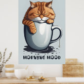 Morning Mood Cat Kaffee, Funny Cat Digital Art Poster (Küche)