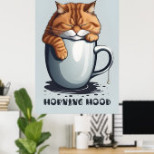 Morning Mood Cat Kaffee, Funny Cat Digital Art Poster (Heimbüro)