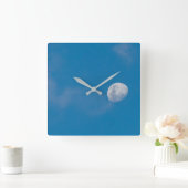 Morning Moon | Sambia, Afrika Quadratische Wanduhr (Zuhause)