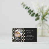 Morning Owl Black Tan Polka Dots Coffee Café" Visitenkarte (Stehend Vorderseite)