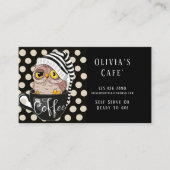 Morning Owl Black Tan Polka Dots Coffee Café" Visitenkarte (Vorderseite)