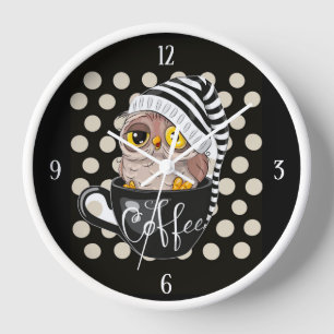 Morning Owl Black Tan Polka Dots Uhr