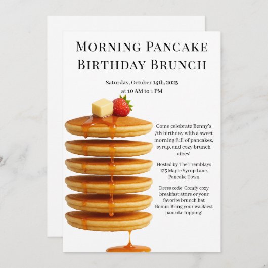 Morning Pancake Birthday Brunch | Cosy Weekend Einladung (Vorne/Hinten)