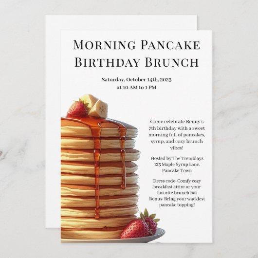 Morning Pancake Birthday Brunch | Cosy Weekend Einladung (Vorne/Hinten)