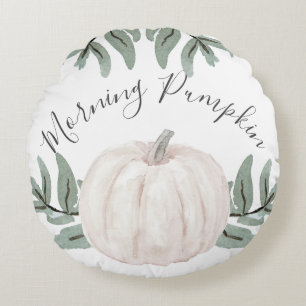 Morning Pumpkin Pastel Wasserfarbe mit Herbstlaube Rundes Kissen