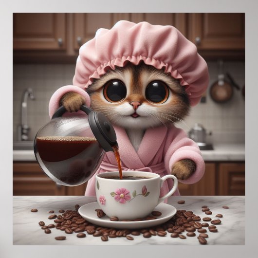 Morning Purr fection - Whimsical Cat Barista Poste Poster (Vorne)